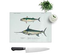 Glass Chopping Board - Fish Illustrations PL. 9 by Charles d' Orbigny - Textured Worktop Saver Cutting Board - Heat Resistant, Shatterproof and Hygenic - 39 x 28.5 cm