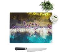 Glass Chopping Board - Flamingos Taking Flight in Abstract - Textured Worktop Saver Cutting Board - Heat Resistant, Shatterproof and Hygenic - 39 x 28.5 cm