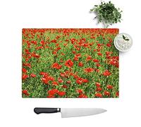 Glass Chopping Board, Flower Red Poppy Fields, 39x28.5 cm