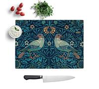 Glass Chopping Board - Flowers and Birds Pattern by William Morris - Textured Worktop Saver Cutting Board - Heat Resistant, Shatterproof and Hygenic - 39 x 28.5 cm