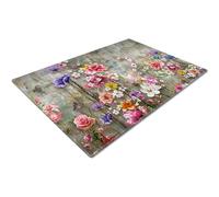 Glass Chopping Board for Kitchen - Worktop Saver, Cutting Board, Non-Slip, Small Size - Colorful Vintage Flowers Design