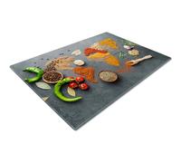 Glass Chopping Board for Kitchens | Non Slip Worktop Saver | Small Cutting Board | Spice World Map with Veg