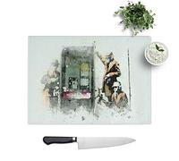 Glass Chopping Board - GCHQ Government Spies by Banksy - Textured Worktop Saver Cutting Board - Heat Resistant, Shatterproof and Hygenic - 39 x 28.5 cm