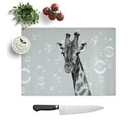 Glass Chopping Board - Giraffe Through The Bubbles - Textured Worktop Saver Cutting Board - Heat Resistant, Shatterproof and Hygenic - 39 x 28.5 cm
