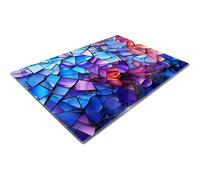 Glass Chopping Board | Glass Worktop Savers for Kitchen | Glass Cutting Board | Blue Purple Red Stained Glass Irregular Geometric Tile Pattern