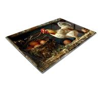 Glass Chopping Board | Glass Worktop Savers for Kitchen | Glass Cutting Board | Brown White Hen Eggs Rustic Farmhouse Vintage Countryside Still Life