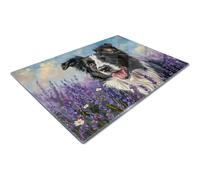 Glass Chopping Board | Glass Worktop Savers for Kitchen | Glass Cutting Board | Lilac Purple Lavander Black Collie Sheepdog Farmer Floral Flowers Daisies