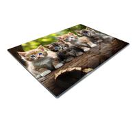 Glass Chopping Board | Glass Worktop Savers for Kitchen | Glass Cutting Board | Orange Grey Blue Kittens Forest Wooden Rustic Farm Countryside Realistic