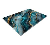 Glass Chopping Board | Glass Worktop Savers for Kitchen | Glass Cutting Board | Teal Gold Black Fluid Marble Metallic Vein Ink Swirl Luxury Texture