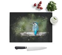 Glass Chopping Board - Kingfisher Looking West Paint Splash - Textured Worktop Saver Cutting Board - Heat Resistant, Shatterproof and Hygenic - 39 x 28.5 cm