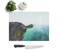Glass Chopping Board - Lighthouse on The Isle of Anglesey Painting - Textured Worktop Saver Cutting Board - Heat Resistant, Shatterproof and Hygenic - 28.5 x 20 cm