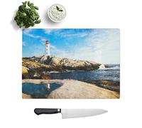 Glass Chopping Board - Lighthouse & Seascape in Canada Painting - Textured Worktop Saver Cutting Board - Heat Resistant, Shatterproof and Hygenic - 39 x 28.5 cm