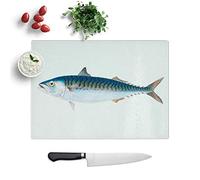 Glass Chopping Board - Mackerel Fish by Edward Donovan - Textured Worktop Saver Cutting Board - Heat Resistant, Shatterproof and Hygenic - 28.5 x 20 cm