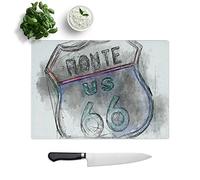 Glass Chopping Board, Neon Route 66 Sign in Abstract, 39x28.5 cm