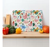Glass Chopping Board - Pastel Farmyard Chickens - Textured Tempered Glass Cutting Board - 39 x 29cm Kitchen Worktop Saver - Non Slip, Heat Resistant, Easy Clean Large 39cm x 29cm