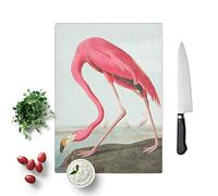 Glass Chopping Board - Pink Flamingo by John James Audubon - Textured Worktop Saver Cutting Board - Heat Resistant, Shatterproof and Hygenic - 39 x 28.5 cm