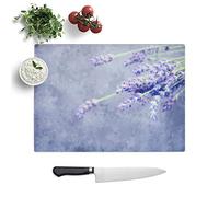 Glass Chopping Board - Pretty Purple Lavender Painting - Textured Worktop Saver Cutting Board - Heat Resistant, Shatterproof and Hygenic - 39 x 28.5 cm