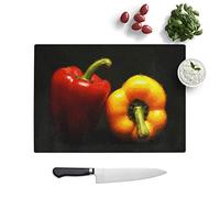 Glass Chopping Board, Red and Yellow Bell Pepper, 39x28.5 cm