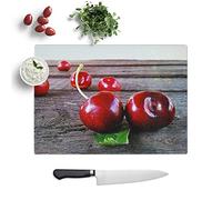 Glass Chopping Board, Red Cherries, 39x28.5 cm