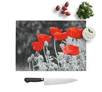 Glass Chopping Board, Red Poppy Field, 39x28.5 cm