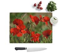 Glass Chopping Board, Red Poppy Field Flowers, 39x28.5 cm