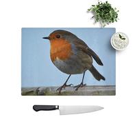 Glass Chopping Board, Robin, 39x28.5 cm | Textured Glass Worktop Saver with Non-slip Feet, Hygienic Cutting and Serving Board for Protecting Kitchen Surfaces