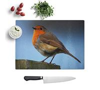 Glass Chopping Board, Robin, 39x28.5 cm | Textured Glass Worktop Saver with Non-slip Feet, Hygienic Cutting and Serving Board for Protecting Kitchen Surfaces