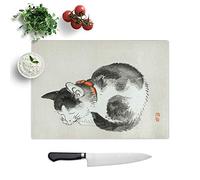 Glass Chopping Board - Sleeping Cat by Kono Bairei - Textured Worktop Saver Cutting Board - Heat Resistant, Shatterproof and Hygenic - 39 x 28.5 cm