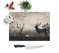 Glass Chopping Board, Stag with Birds, 28.5x20 cm