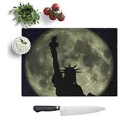 Glass Chopping Board, Statue of Liberty Full Moon New York City, 28.5x20 cm | Textured Glass Worktop Saver with Non-slip Feet, Hygienic Cutting and Serving Board for Protecting Kitchen Surfaces