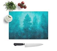 Glass Chopping Board - Teal Blue Forest Painting - Textured Worktop Saver Cutting Board - Heat Resistant, Shatterproof and Hygenic - 39 x 28.5 cm
