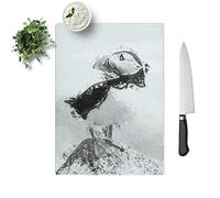 Glass Chopping Board - The Atlantic Puffin Bird in Abstract - Textured Worktop Saver Cutting Board - Heat Resistant, Shatterproof and Hygenic - 28.5 x 20 cm