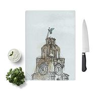 Glass Chopping Board - The Liver Building Liverpool in Abstract - Textured Worktop Saver Cutting Board - Heat Resistant, Shatterproof and Hygenic - 39 x 28.5 cm