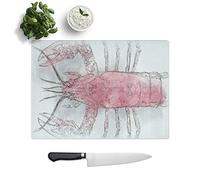 Glass Chopping Board - The Pink Lobster Sketch - Textured Worktop Saver Cutting Board - Heat Resistant, Shatterproof and Hygenic - 39 x 28.5 cm