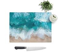 Glass Chopping Board - The Turquoise Ocean Upon The Beach in Abstract - Textured Worktop Saver Cutting Board - Heat Resistant, Shatterproof and Hygenic - 39 x 28.5 cm