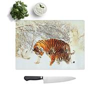 Glass Chopping Board, Tigers Winter Forest, 39x28.5 cm