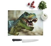 Glass Chopping Board, Tyrannosaurus Rex Dinosaur, 39x28.5 cm | Textured Glass Worktop Saver with Non-slip Feet, Hygienic Cutting and Serving Board for Protecting Kitchen Surfaces