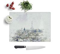 Glass Chopping Board - View of The Eiffel Tower in Paris France Watercolour - Textured Worktop Saver Cutting Board - Heat Resistant, Shatterproof and Hygenic - 39 x 28.5 cm