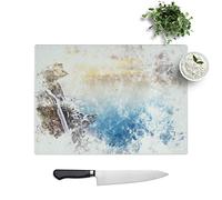 Glass Chopping Board - Waterfall in The Isle of Skye Watercolour - Textured Worktop Saver Cutting Board - Heat Resistant, Shatterproof and Hygenic - 39 x 28.5 cm