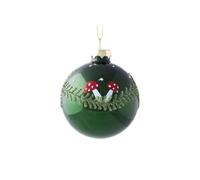 Glass Christmas Bauble, Dark Green with Red Mushrooms