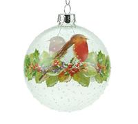 Glass Christmas Bauble with Robin Design (8cm)