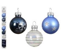 Glass Christmas Baubles with Motifs 3 cm Set of 9 - Small Christmas Tree Baubles for Christmas - Christmas Tree Decorations & Christmas Tree Decorations Blue White Mix