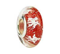 Glass Christmas Charms with 925 Sterling Silver Core Xmas Charm Snow Charm Snowflake Charms for Pandora Charms Bracelet (Red)