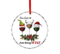 Glass Christmas Ornament, Dear Santa Just Bring Wine Hanging Memorial Souvenir, Fun Winter Party Decor Keepsake, Xmas Gifts for Drinking Lover, Circle 7.5CM