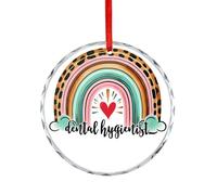 Glass Christmas Ornament, Dental Hygienist Hanging Memorial Souvenir, Leopard Print Rainbow Keepsake, Fun Winter Party Decor, Xmas Gifts, Circle 7.5CM