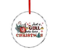 Glass Christmas Ornament, Just A Girl Who Loves Christmas Hanging Memorial Souvenir, Plaid Leopard Print Keepsake, Fun Winter Party Decor, Xmas Gifts, Circle 7.5CM