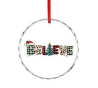 Glass Christmas Ornament, Leopard & Plaid Believe Hanging Memorial Souvenir, Fun Winter Party Decor Keepsake, Xmas Gifts for Leopard Print Lover, Circle 7.5CM