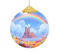 Glass Christmas Ornament Round Hanging Decoration with Metal Clip and String for Tree or Home Decor (Candyland)