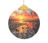 Glass Christmas Ornament Round Hanging Decoration with Metal Clip and String for Tree or Home Decor (Animal Migration1)