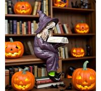 Glass Christmas Ornament Shelf Sitter Statue, Aquarium and Garden Pond Edge Ornament, Resin Gothic Figure for Water Tank Rim, Witch Hat Halloween Decorations Cactus Sculpture (Purple, 15cm)